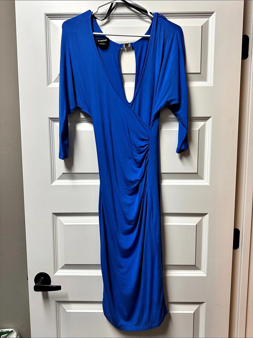 bebe Blue Draped Maxi Dress Size XS Like New